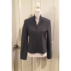 Tahari Wool Blend Zip Gray Lined Blazer/Jacket